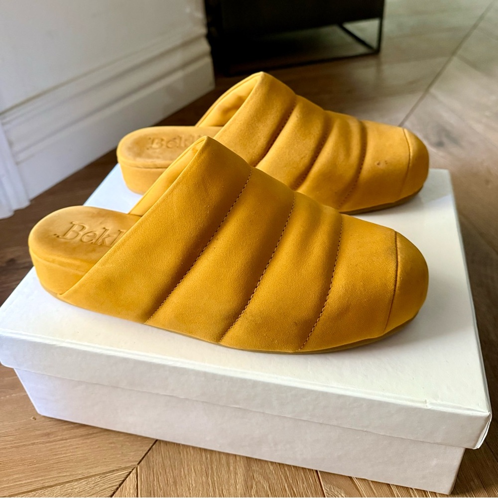 Beklina Ribbed Wedge Slides/Mules - Saffron Yellow